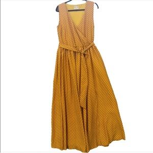 Mia Joy Boho Maxi Dress Small Mustard Yellow Polka Dot Layered Sleeveless (P-17)